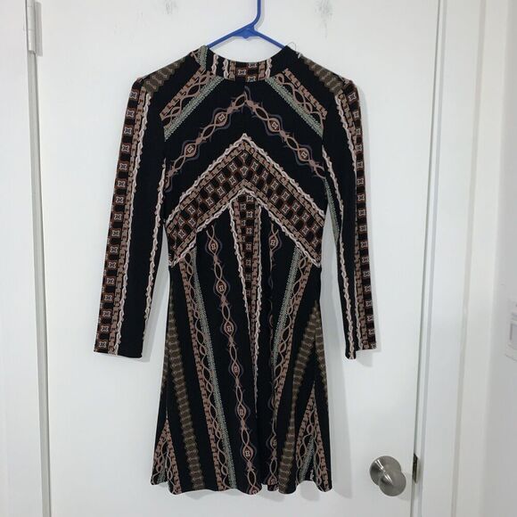 Free People Dresses & Skirts - Free People Stella Mock Neck Mini Dress Black Graphic Print XS WhimsyGoth Boho